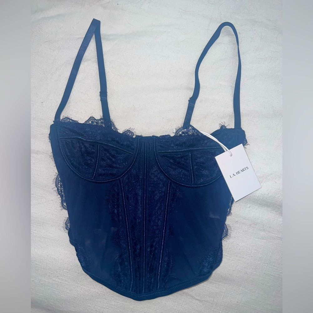 LA Hearts Navy Blue Lace Corset Top